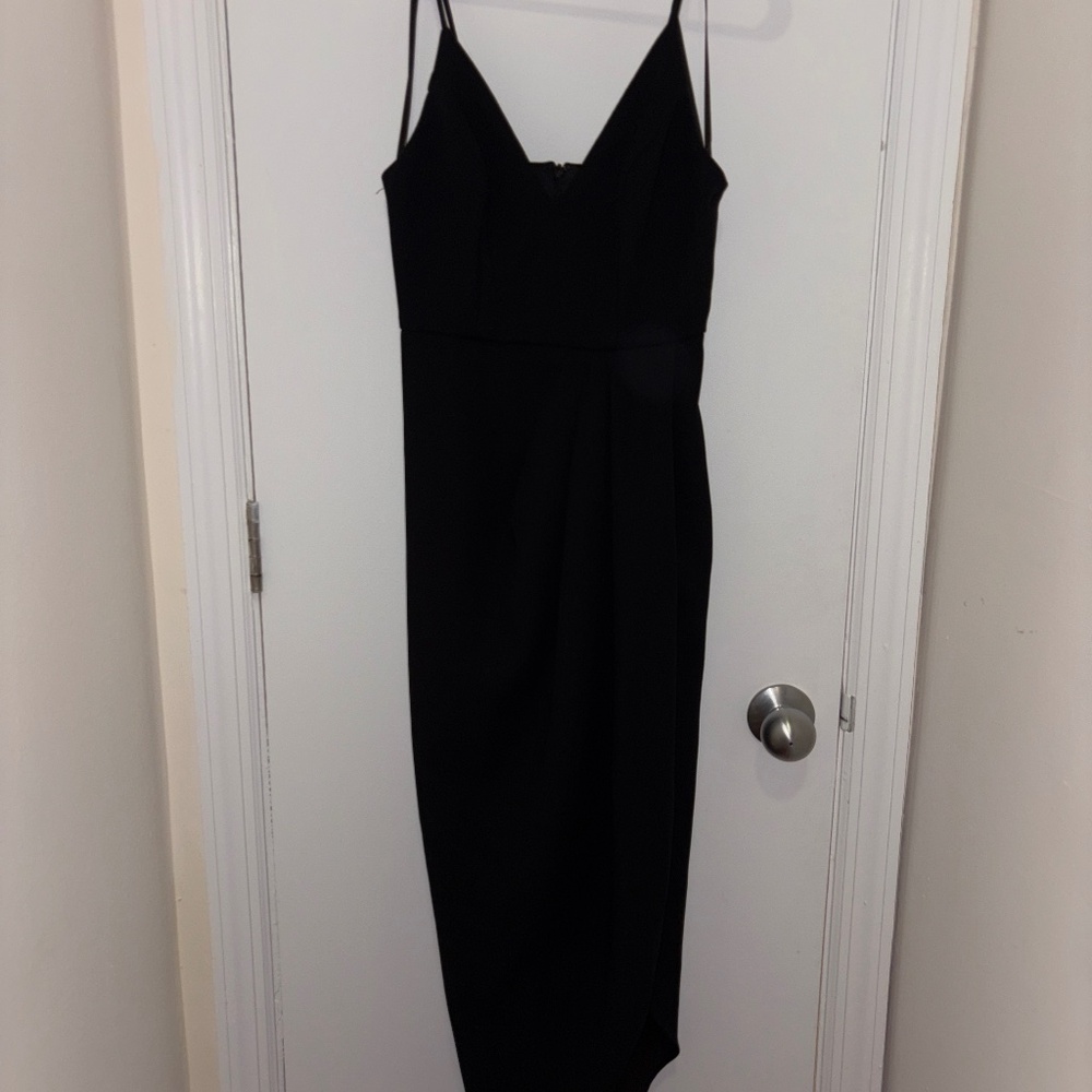 Xscape Black Spaghetti Strap Midi Dress – Wrap Drape Skirt – Size 2